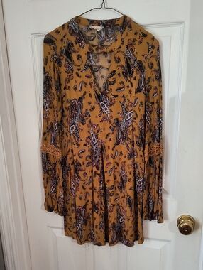 Altard State Mustard Paisley Long Sleeve Tunic Dress
